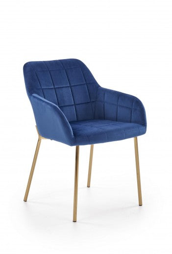 Chaise rembourrée en tissu, avec pieds en métal K306 Velours Bleu Foncé / Or, l58xA57xH80 cm