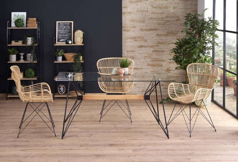 Chaise en rotin pieds métal K335 Naturel, l61xA63xH90 cm