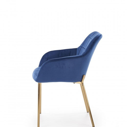Chaise rembourrée en tissu, avec pieds en métal K306 Velours Bleu Foncé / Or, l58xA57xH80 cm