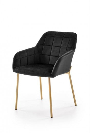 Chaise rembourrée en tissu, avec pieds en métal K306 Velours Noir / Or, l58xA57xH80 cm