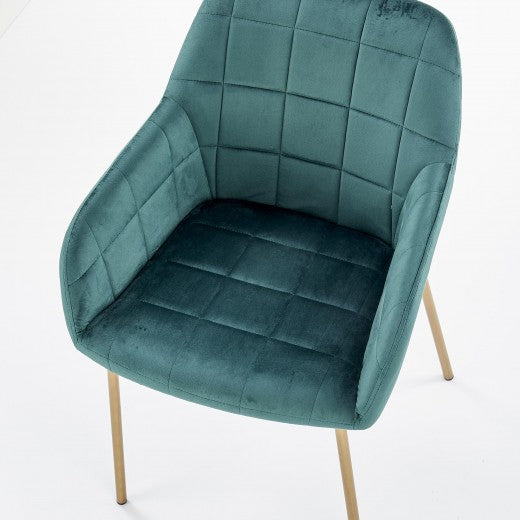 Chaise rembourrée en tissu, avec pieds en métal K306 Velours Vert foncé / Or, l58xA57xH80 cm