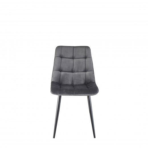 Lot de 4 chaises de salle à manger en velours, Chaise rembourrée avec pieds en tissu et métal Velours Coral Gris / Noir, l51xP44xH89 cm