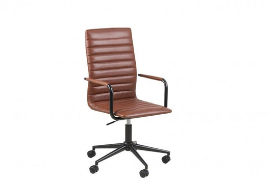 Chaise de bureau ergonomique tapissée de cuir écologique Winslow Brun, l45xA58xH103 cm