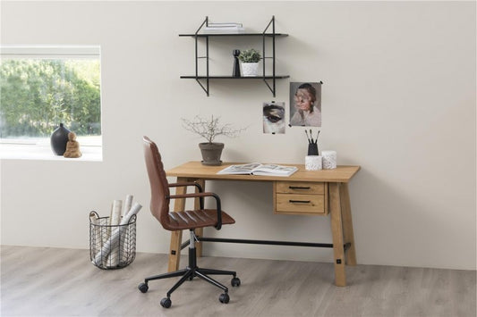 Chaise de bureau ergonomique tapissée de cuir écologique Winslow Brun, l45xA58xH103 cm
