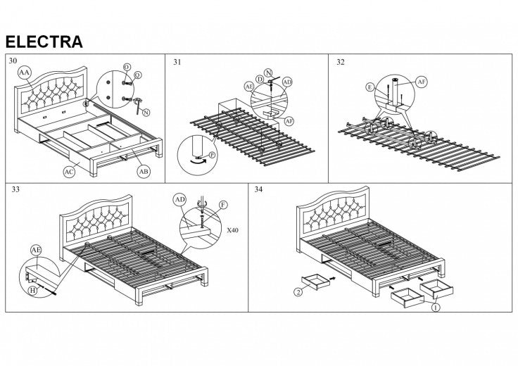 Lit rembourré avec tissu, avec 4 tiroirs Electra, Gris, 140 x 200 cm
