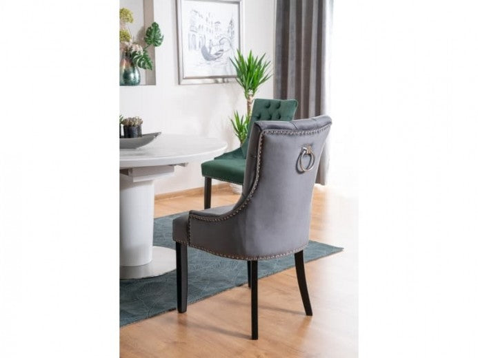 Chaise rembourrée avec tissu et pieds en bois, Edward Velvet Dark Vert / Noir, l56xA63xH98 cm