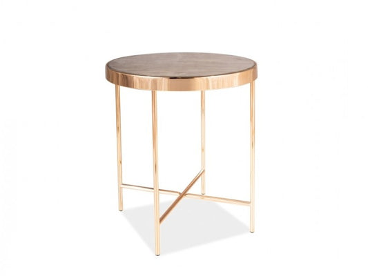 Table basse en verre et métal Fortuna C Marron / Or, Ø43xH46 cm