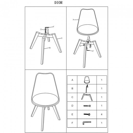 Chaise capitonnée tissu et pieds bois, Dior Gris Clair / Chêne, l48xA40xH83 cm
