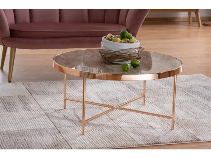 Table basse en verre et métal Fortuna B Marron / Or, Ø82xH40 cm