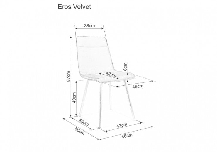 Chaise rembourrée en tissu, avec pieds en métal Eros Velours Rose / Or, l46xA56xH87 cm