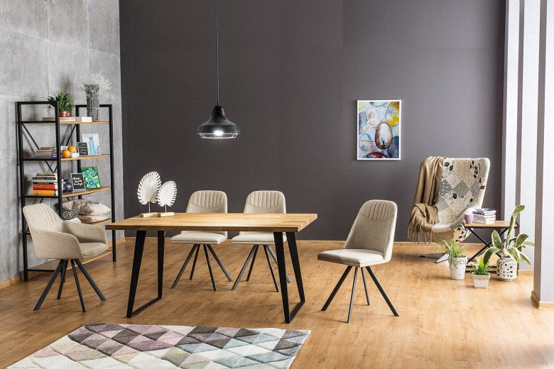 Table métal et placage Falcon Noir / Chêne, L150xl90xh78 cm