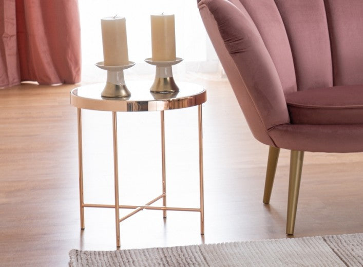 Table basse en verre et métal Fortuna C Marron / Or, Ø43xH46 cm