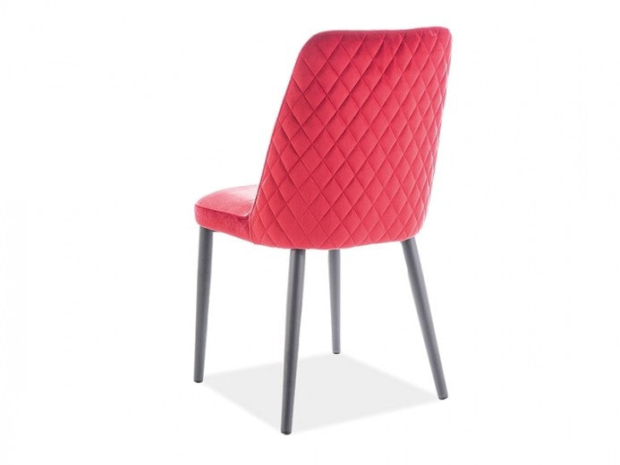 Chaise capitonnée tissu et pieds métal Velours Duran Bordeaux / Noir, l45xA45xH85 cm