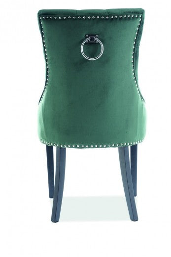 Chaise rembourrée avec tissu et pieds en bois, Edward Velvet Dark Vert / Noir, l56xA63xH98 cm