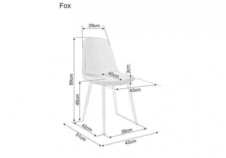 Chaise rembourrée en tissu, avec pieds en métal Fox Noir / Chêne, l43xA51xH89 cm