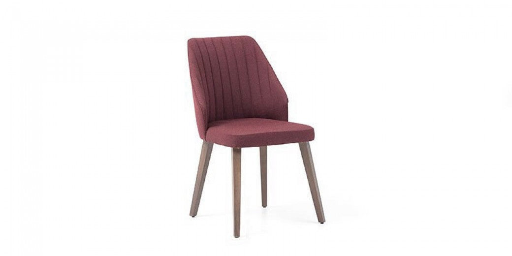 Chaise rembourrée avec pieds en tissu et bois Louisa Bordeaux / Noyer, l60xA48xH85 cm