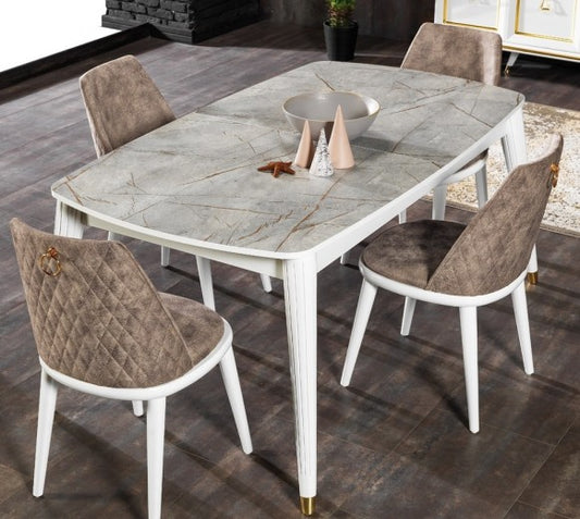 Chaise rembourrée avec tissu et pieds en bois Brun Toscane / Blanc, l46xA48xH87 cm