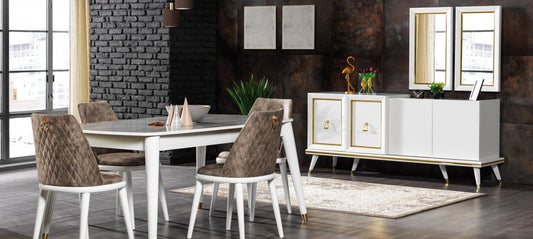 Chaise rembourrée avec tissu et pieds en bois Brun Toscane / Blanc, l46xA48xH87 cm