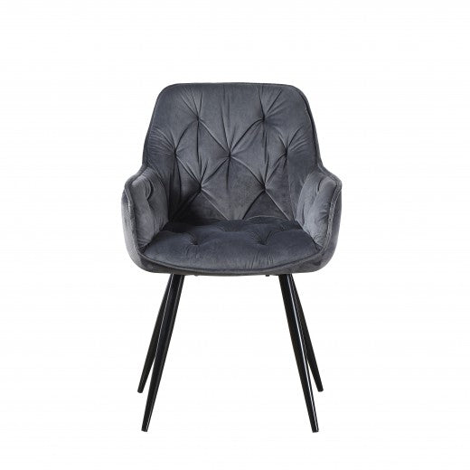 Lot de 2 chaises de salle à manger en velours, Chaise capitonnée tissu et pieds métal Cherry 2 Velours Gris / Noir, l57xP59xH86 cm