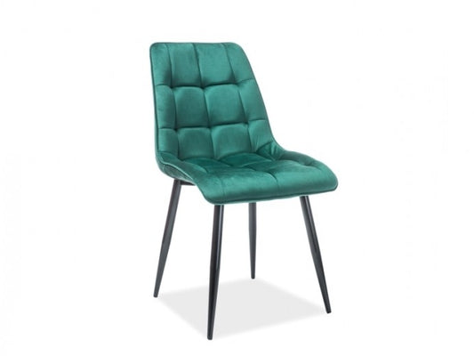 Chaise rembourrée avec tissu et pieds en métal Chic Velours Vert foncé / Noir, l51xA44xH89 cm