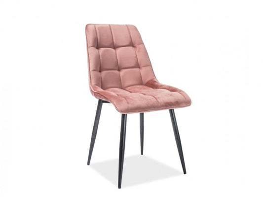 Chaise capitonnée tissu et pieds métal Chic Velours Rose / Noir, l51xA44xH89 cm