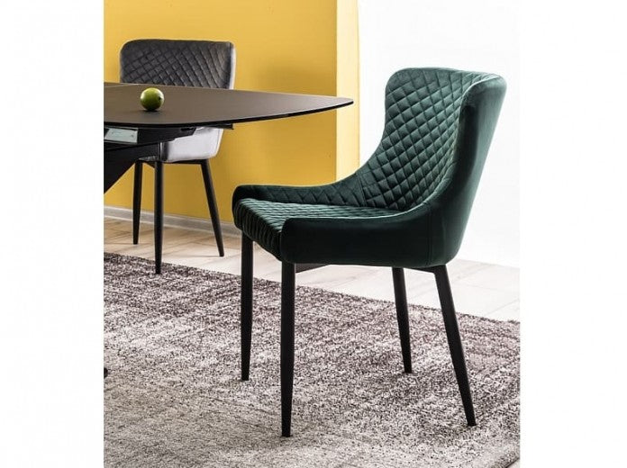 Chaise rembourrée avec tissu et pieds en métal Colin B Velours Vert Foncé / Noir, l52xA61xH82 cm