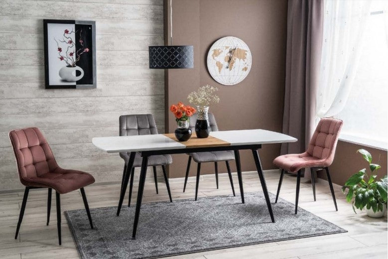 Chaise capitonnée tissu et pieds métal Chic Velours Rose / Noir, l51xA44xH89 cm