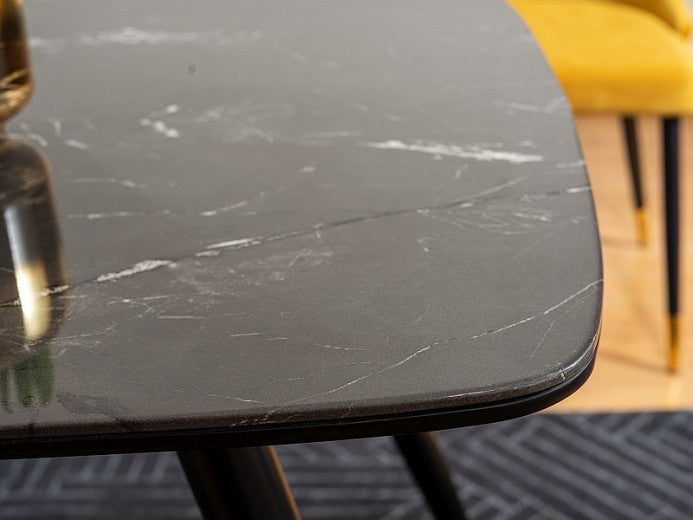 Table en MDF, verre et métal, Cyril I Noir/Or, L140xl80xH76 cm