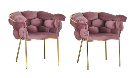 Lot de 2 chaises rembourrées avec pieds en tissu et métal, Edone, Velours Rose / Or, L47xl44xH77 cm