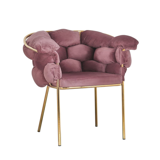 Lot de 2 chaises rembourrées avec pieds en tissu et métal, Edone, Velours Rose / Or, L47xl44xH77 cm