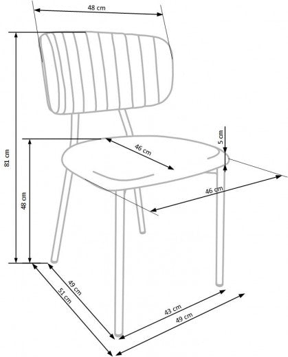 Chaise rembourrée avec tissu et pieds en métal K362 Gris / Or, l49xA51xH81 cm