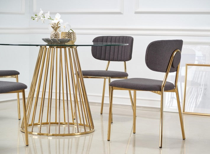 Chaise rembourrée avec tissu et pieds en métal K362 Gris / Or, l49xA51xH81 cm