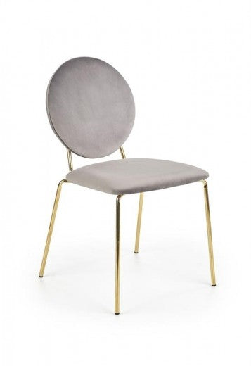 Set de table en MDF, placage et métal Noyer Manchester / Noir / Or + 4 chaises tapissées de tissu K363 Gris / Or, L180xl90xH76 cm