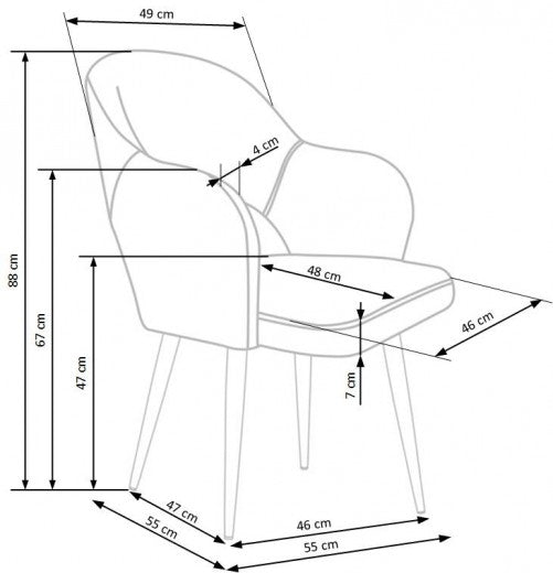 Chaise rembourrée avec tissu et pieds en métal K364 Gris / Noir, l55xA55xH88 cm