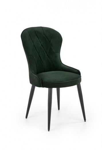 Chaise rembourrée avec tissu et pieds en métal Velours K366 Vert foncé / Noir, l52xA58xH92 cm