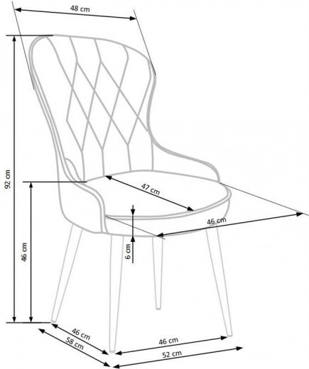 Chaise rembourrée avec tissu et pieds en métal K366 Gris / Noir, l52xA58xH92 cm