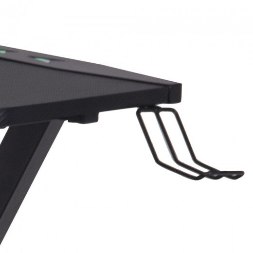 Table de bureau palette et métal, avec LED incluse, Elijah Noir, L120xl60xH75 cm