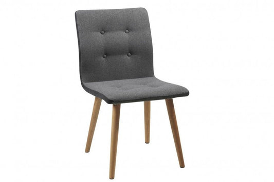 Chaise rembourrée avec tissu et pieds en bois Frida Gris Clair / Chêne, l43xA55xH88 cm