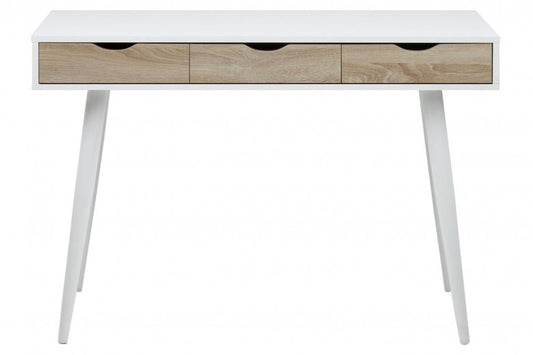 Table de bureau en MDF et métal Neptun Blanc / Chêne, L110xl50xH77,1 cm