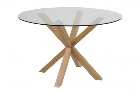 Table en verre et métal Heaven Oak, Ø119xH75,5 cm