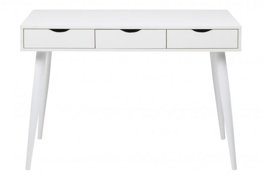 Table de bureau en MDF et métal, avec 3 tiroirs Neptun Blanc, L110xl50xH77,1 cm