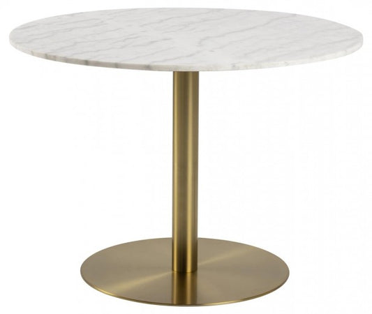 Table en marbre et métal Corby Blanc / Laiton, Ø105xH75 cm