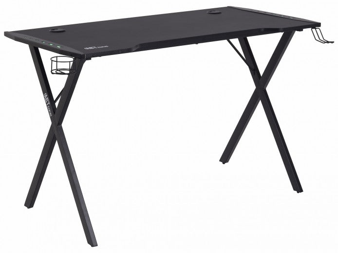 Table de bureau palette et métal, avec LED incluse, Elijah Noir, L120xl60xH75 cm