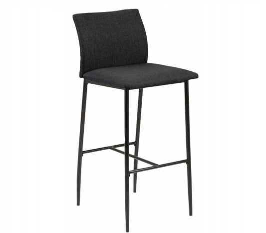 Tabouret de bar tapissé tissu et pieds métal Demina Gris foncé / Noir, l41,5xH50xH100,5 cm