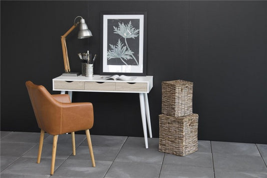 Table de bureau en MDF et métal Neptun Blanc / Chêne, L110xl50xH77,1 cm