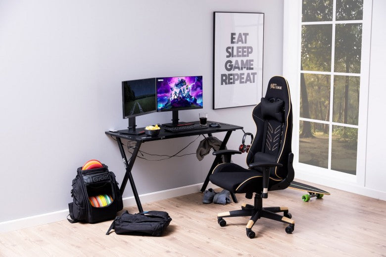 Table de bureau palette et métal, avec LED incluse, Elijah Noir, L120xl60xH75 cm