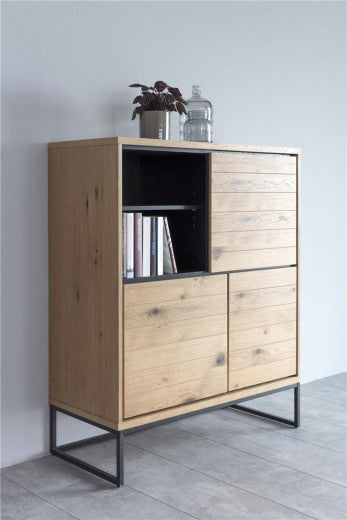 Armoire en placage et métal, avec 3 portes Chêne Dalarna / Noir, l102,2xA45xH124.7 cm