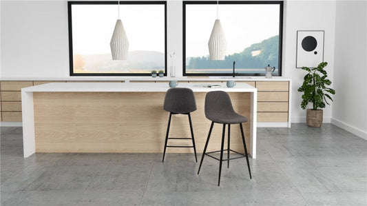 Chaise de bar rembourrée avec pieds en tissu et métal Wilma Gris Foncé / Noir, l44xA48xH91 cm