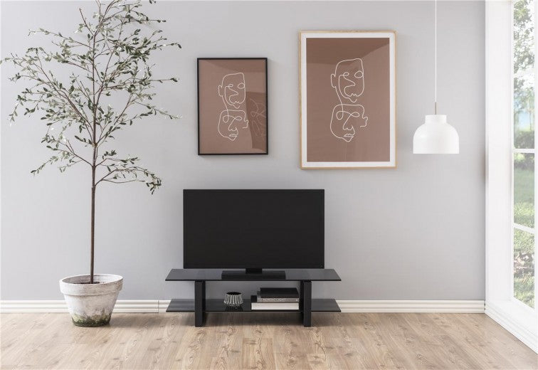 Meuble TV verre et métal Katrine Marron / Noir, l120xA45xH32 cm