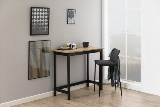 Tabouret de bar tapissé tissu et pieds métal Demina Gris foncé / Noir, l41,5xH50xH100,5 cm
